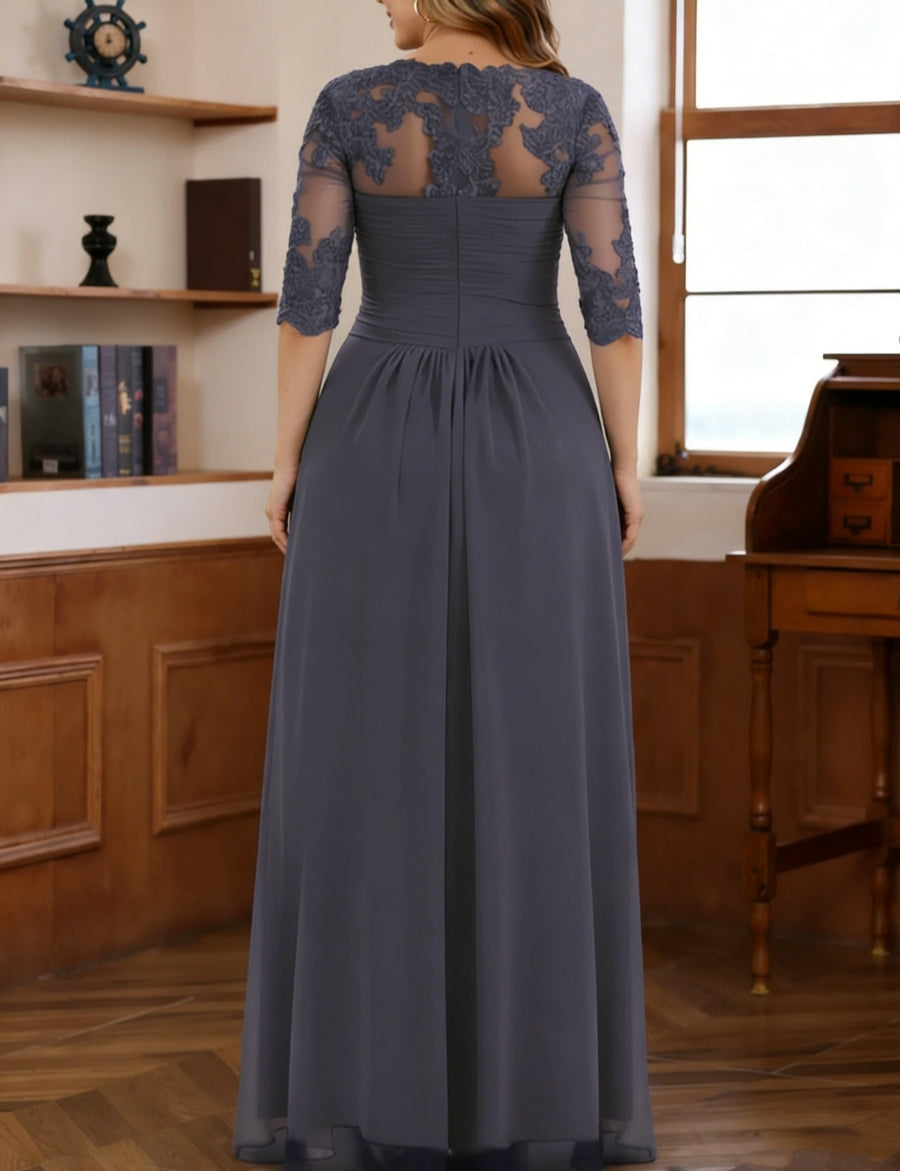 Mother of the Bride Dresses 2026 Elegant Chiffon A-Line Sweetheart Neck Long Sleeve Jacket Formal Evening Gown with Beaded Appliques, Stormy