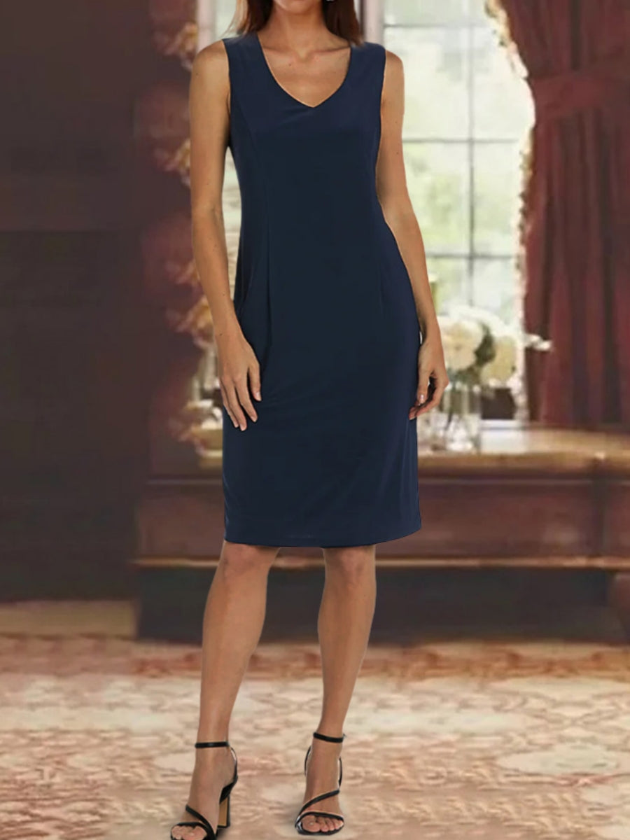 Sheath/Column Chiffon V-Neck Mother of the Bride Dresses with Sequins Jacket Knee-Length Long Sleeves