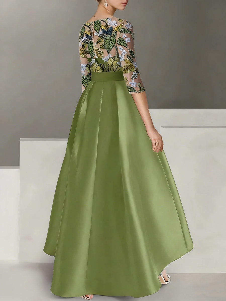 A-Line/Princess Satin Scoop Mother of the Bride Dresses 3/4 Sleeves Ankle-Length Floral Sequins