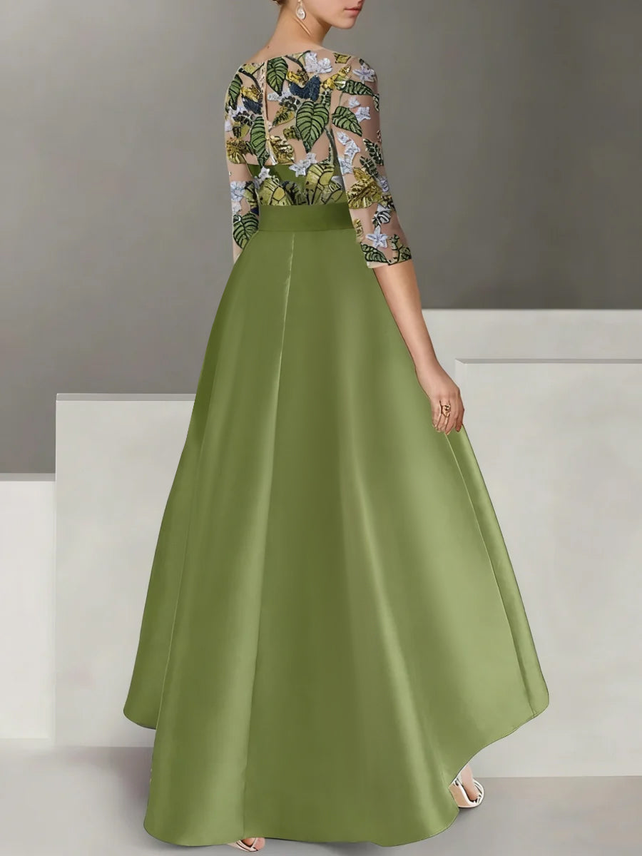 A-Line/Princess Satin Scoop Mother of the Bride Dresses 3/4 Sleeves Ankle-Length Floral Sequins