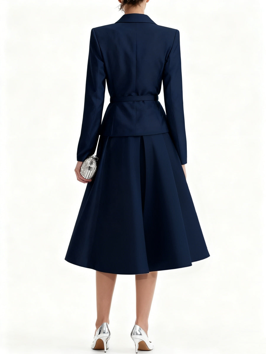 A-Line/Princess V-Neck Mother of Bride Dresss Blazer Long Sleeves Tea-Length Belt Satin