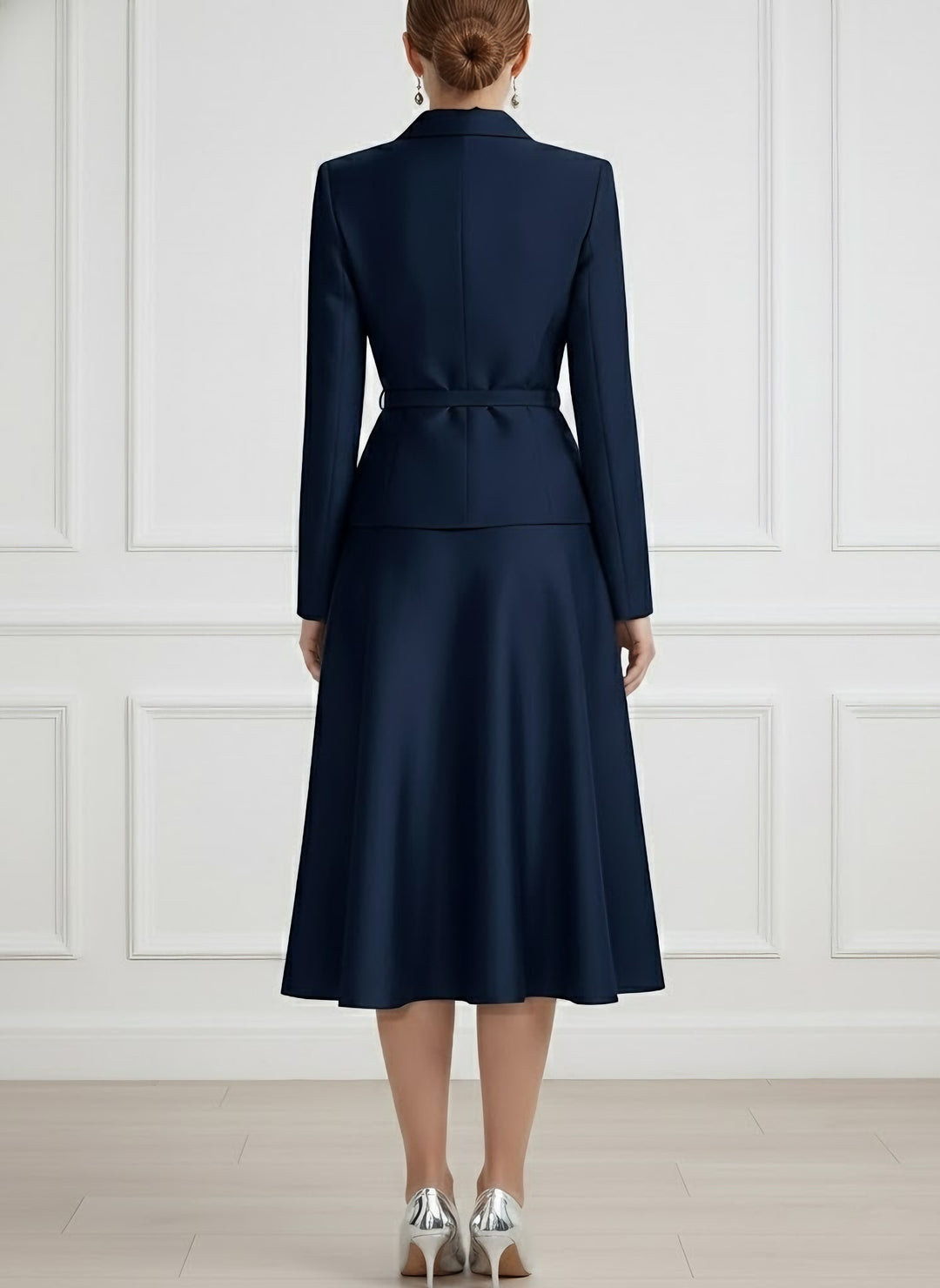 A-Line/Princess V-Neck Mother of Bride Dresss Blazer Long Sleeves Tea-Length Belt Satin