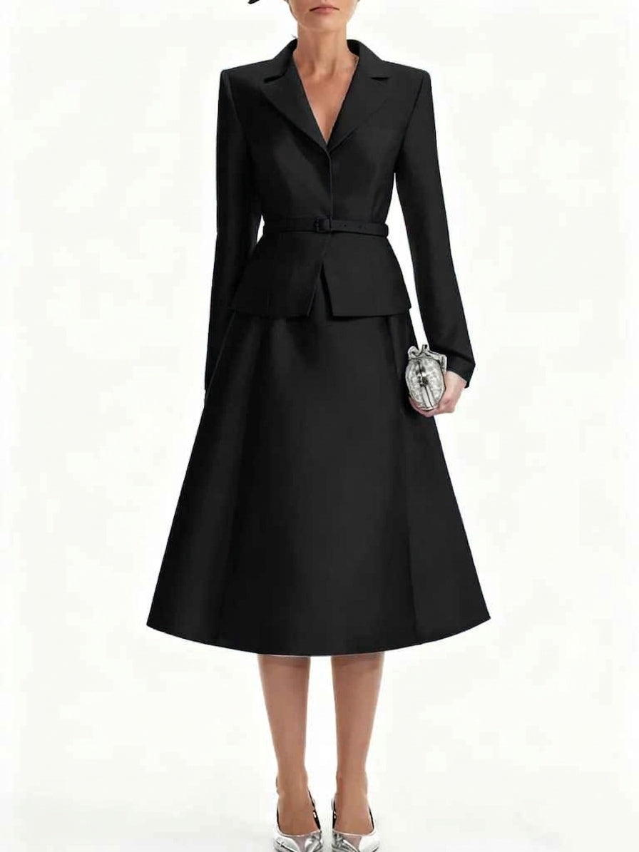 A-Line/Princess V-Neck Mother of Bride Dresss Blazer Long Sleeves Tea-Length Belt Satin
