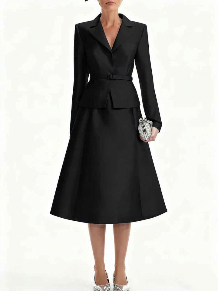 A-Line/Princess V-Neck Mother of Bride Dresss Blazer Long Sleeves Tea-Length Belt Satin