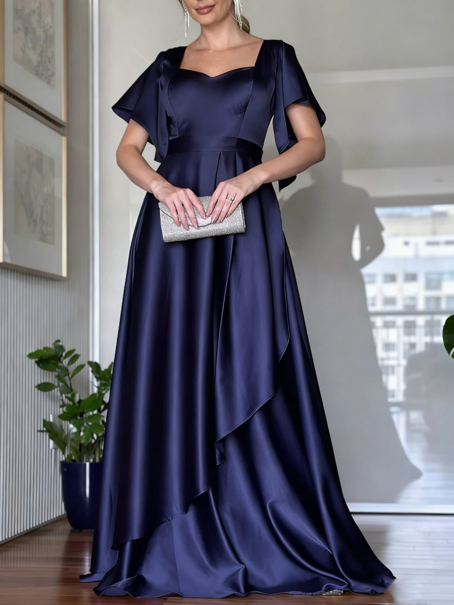 A-Line/Princess Sweetheart Short Sleeves Mother of the Bride Dresses Floor-Length Pleated Silk Satin