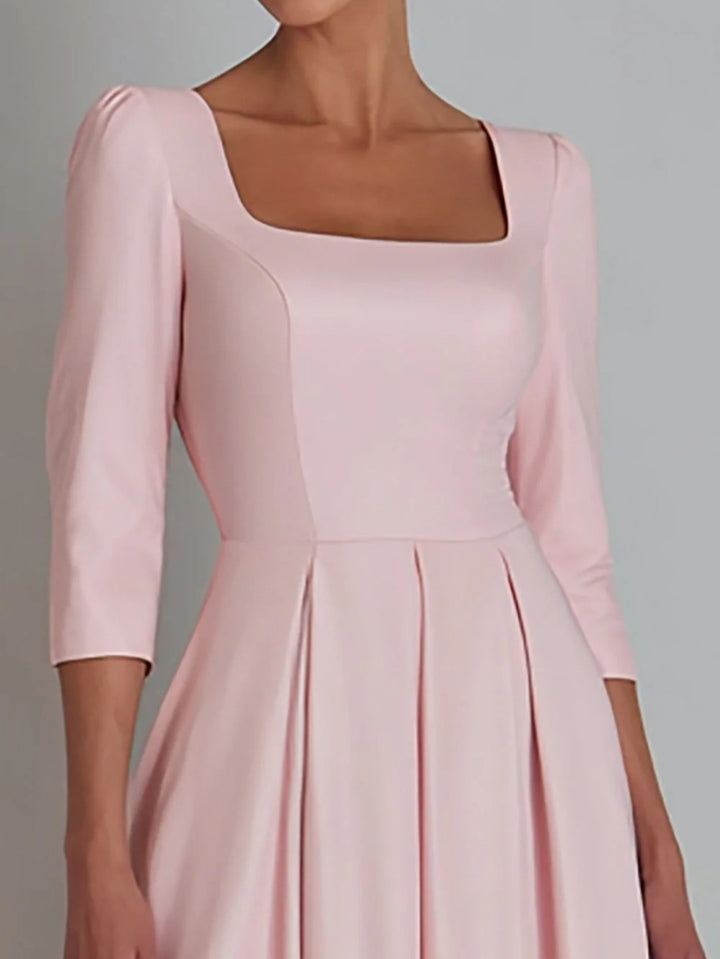 A-Line/Princess Square Collar Satin Mother of the Bride Dresses 3/4 Sleeves Ankle-Length Pleated