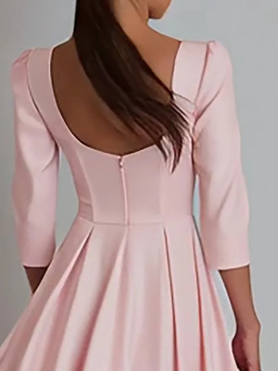 A-Line/Princess Square Collar Satin Mother of the Bride Dresses 3/4 Sleeves Ankle-Length Pleated