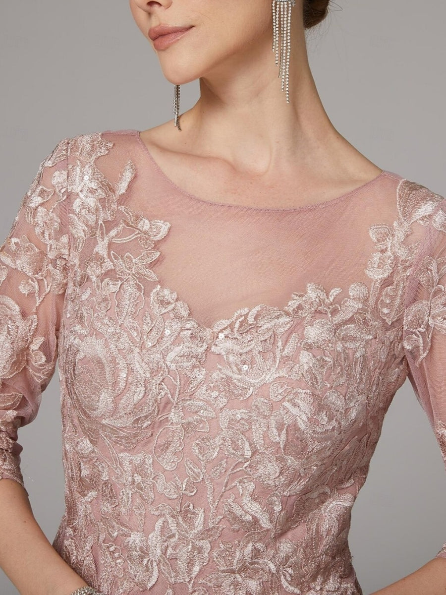 A-Line/Princess Scoop 3/4 Sleeves Lace Mother of the Bride Dresses Floor-Length Evening Dress Formal Dress