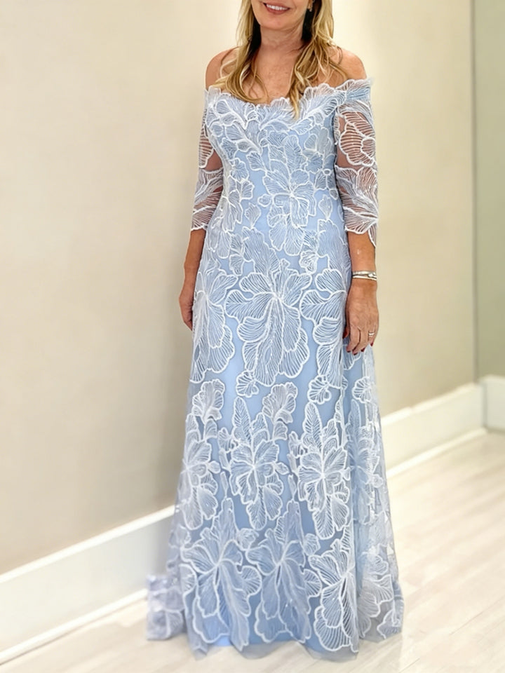 A-Line/Princess Off-the-Shoulder Lace Mother of the Bride Dresses 3/4 Sleeves Floor-Length