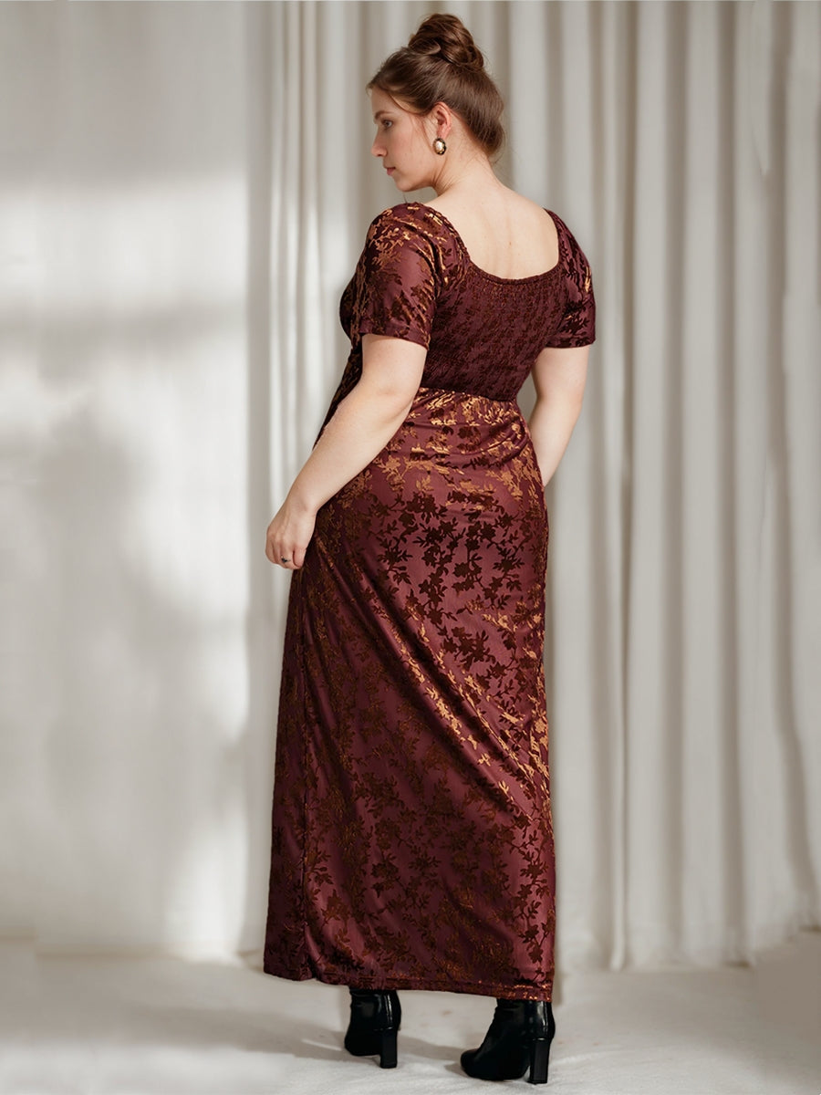 Sheath/Column Square Collar Velvet Plus Size Mother of the Bride Dresses Ruffles Short Sleeves Ankle-Length