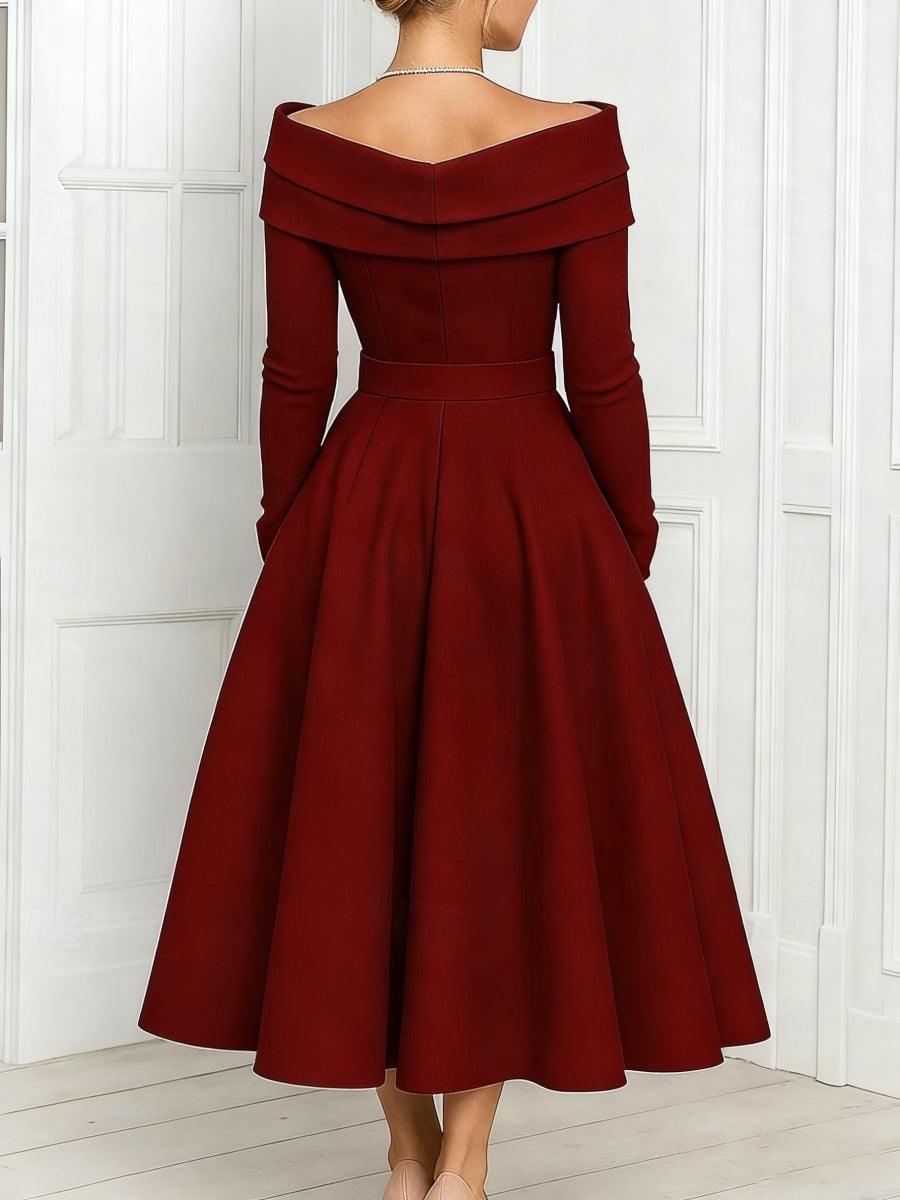 A-Line/Princess Off-the-Shoulder Mother of the Bride Dresses Stretch Satin Belt Ankle-Length Long Sleeves