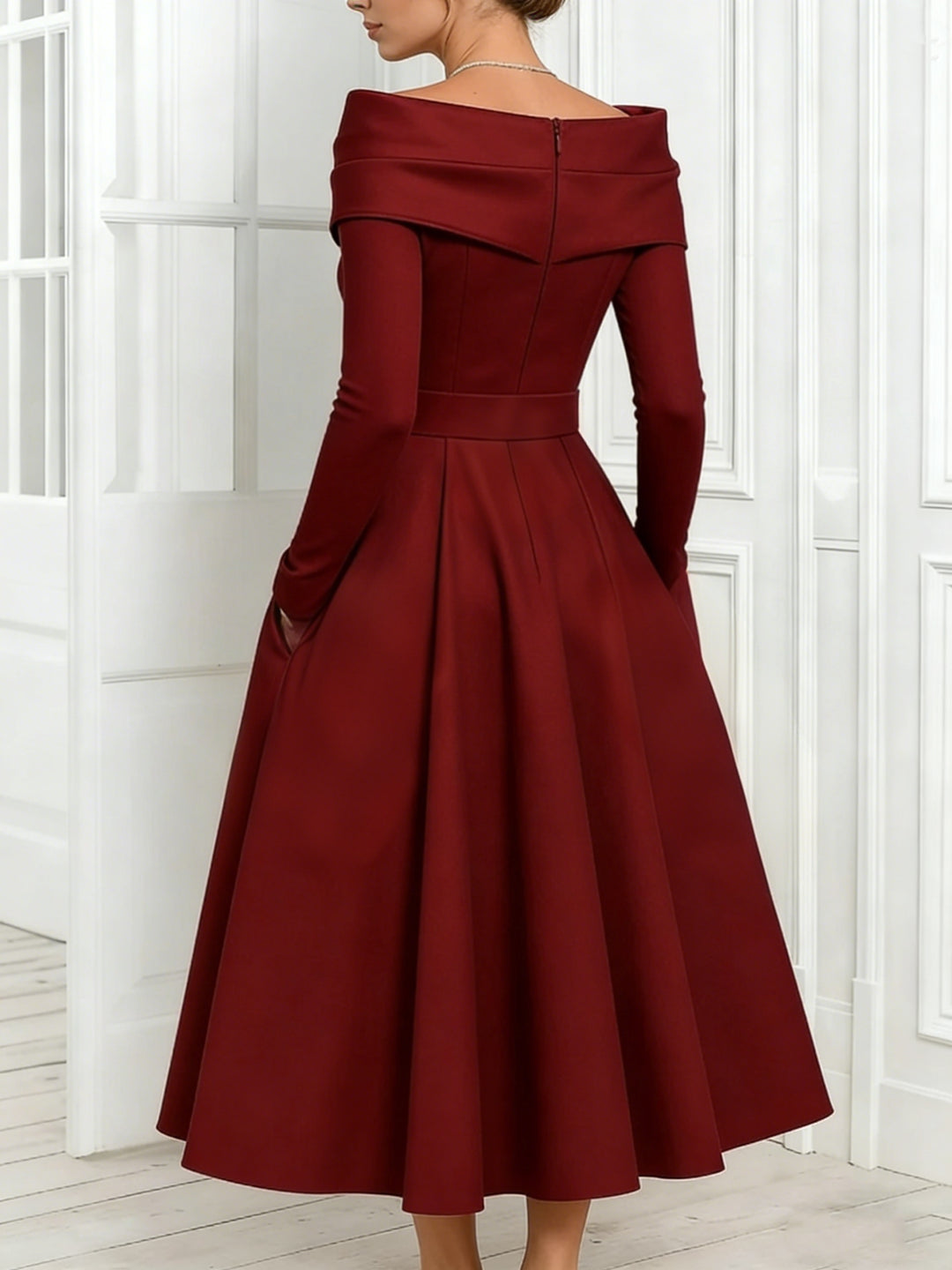 A-Line/Princess Off-the-Shoulder Mother of the Bride Dresses Stretch Satin Belt Ankle-Length Long Sleeves