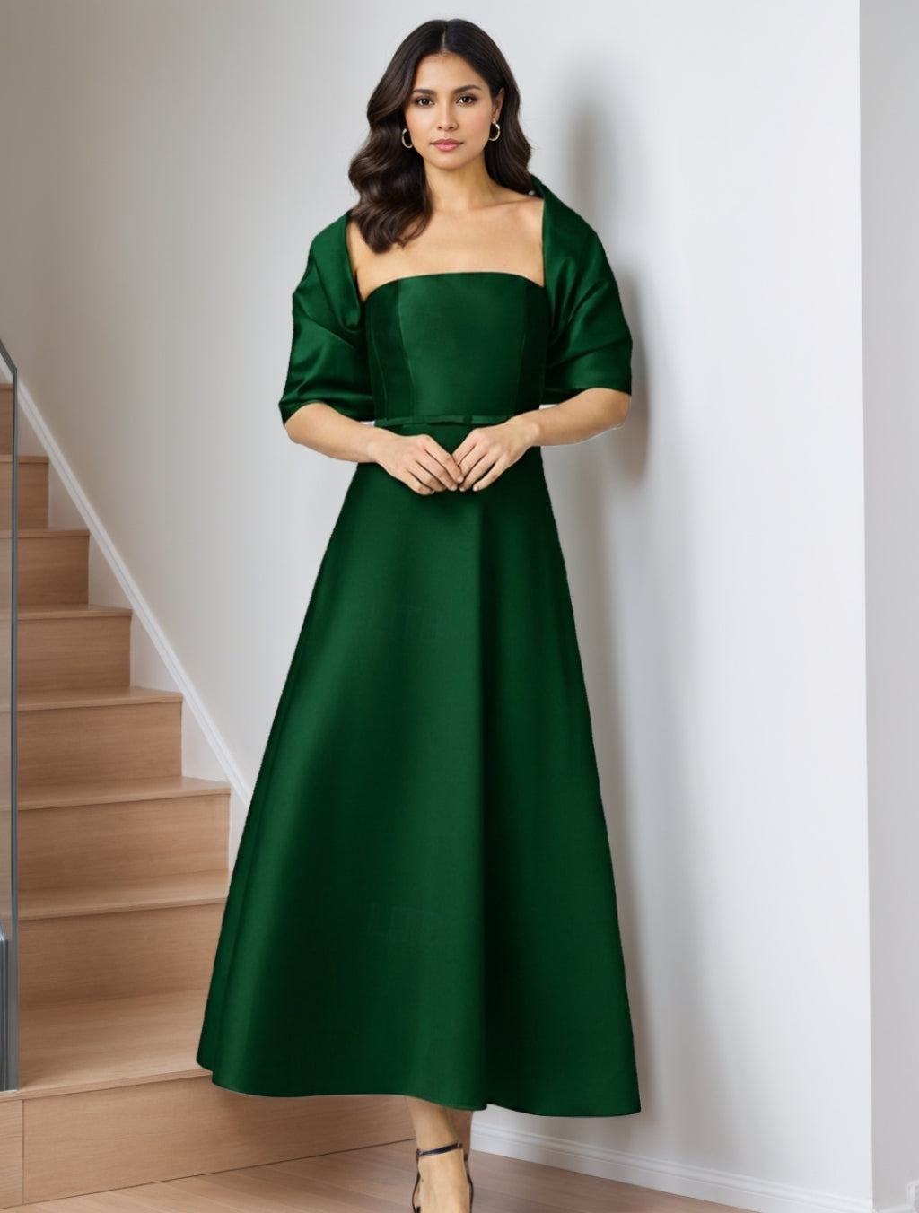 A-Line/Princess Strapless Satin Mother of the Bride Dresses Sleeveless Ankle-Length Cape