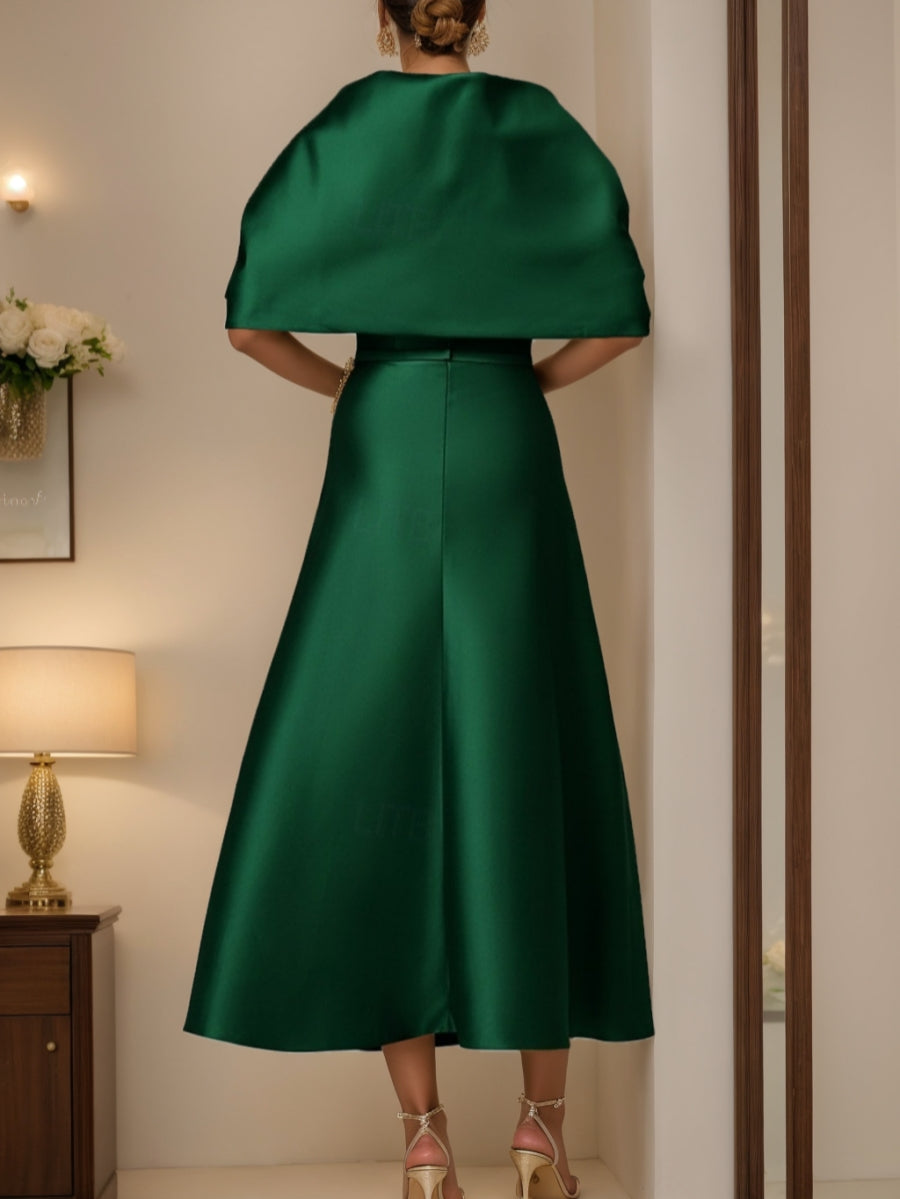 A-Line/Princess Strapless Satin Mother of the Bride Dresses Sleeveless Ankle-Length Cape