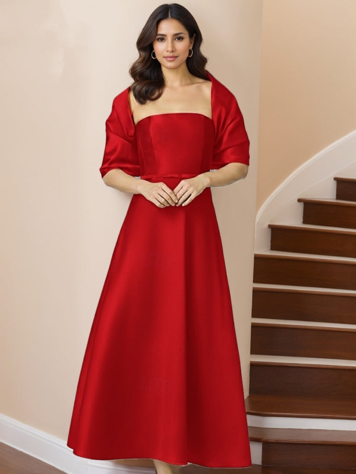 A-Line/Princess Strapless Satin Mother of the Bride Dresses Sleeveless Ankle-Length Cape