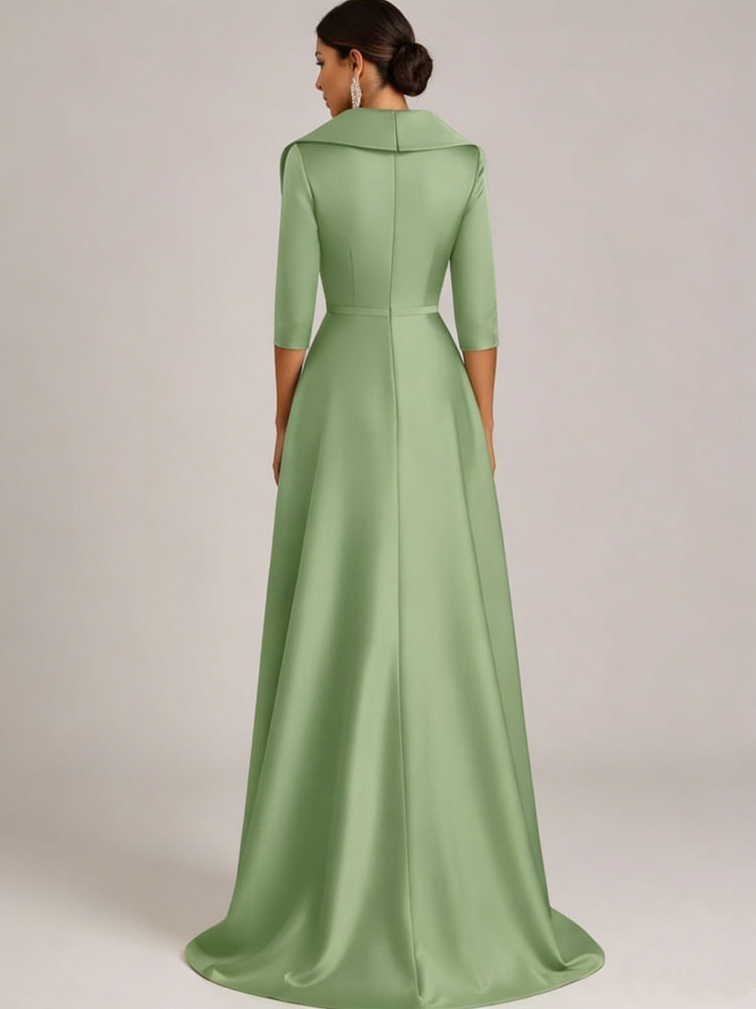 Sheath/Column Shirt Collar Satin Mother of the Bride Dresses with Overskirt Half Sleeves Floor-Length Sequins