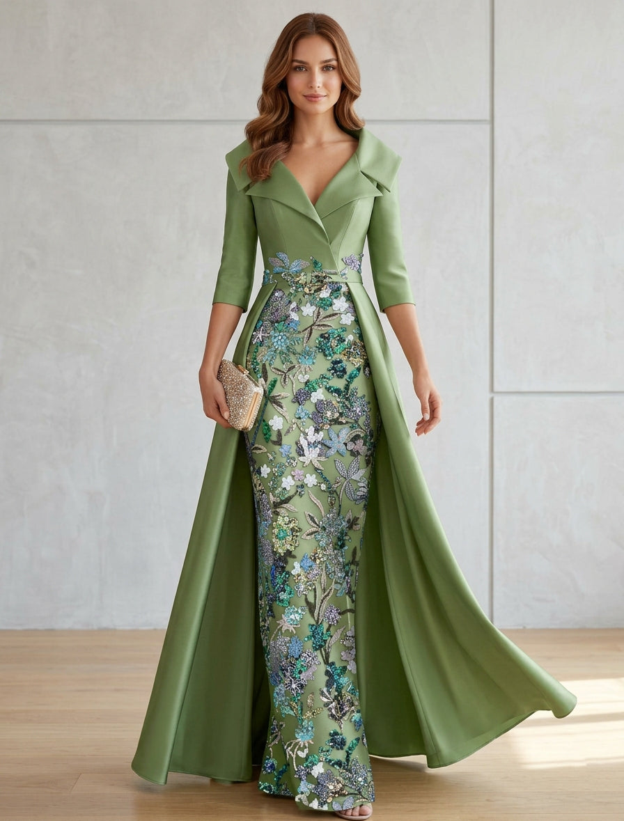 Sage Green Mother of the Bride Dresses 2026 Elegant A-Line Formal Gown V Neck 3/4 Sleeve Floor-Length Wedding Guest Dress, Sage