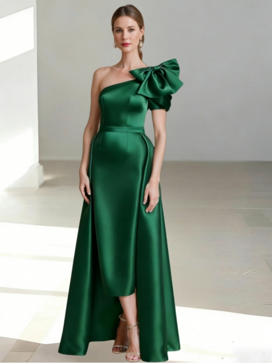 A-Line/Princess One-Shoulder Satin Mother of the Bride Dresses Sleeveless Tea-Length Bow