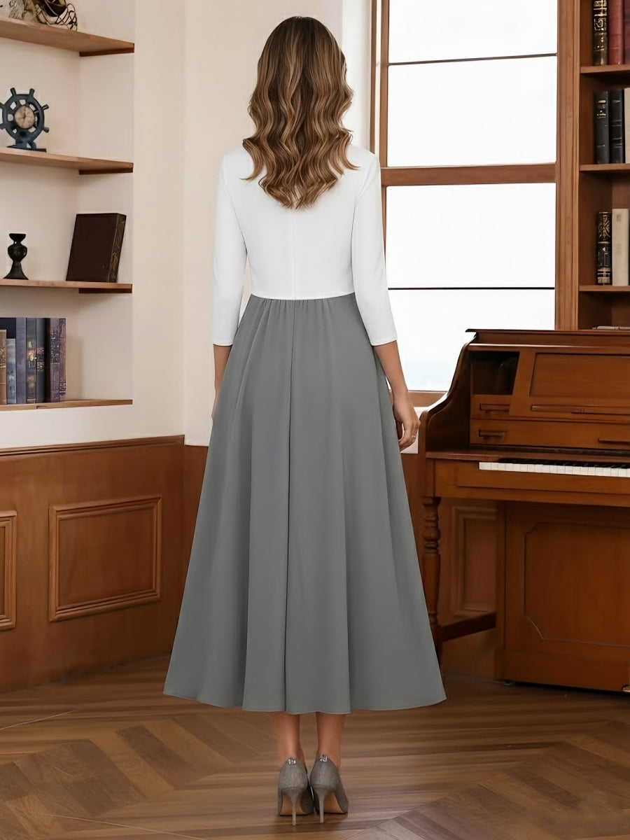 A-Line/Princess Scoop Chiffon Mother of the Bride Dresses Tea-Length 3/4 Sleeves Lace Floral