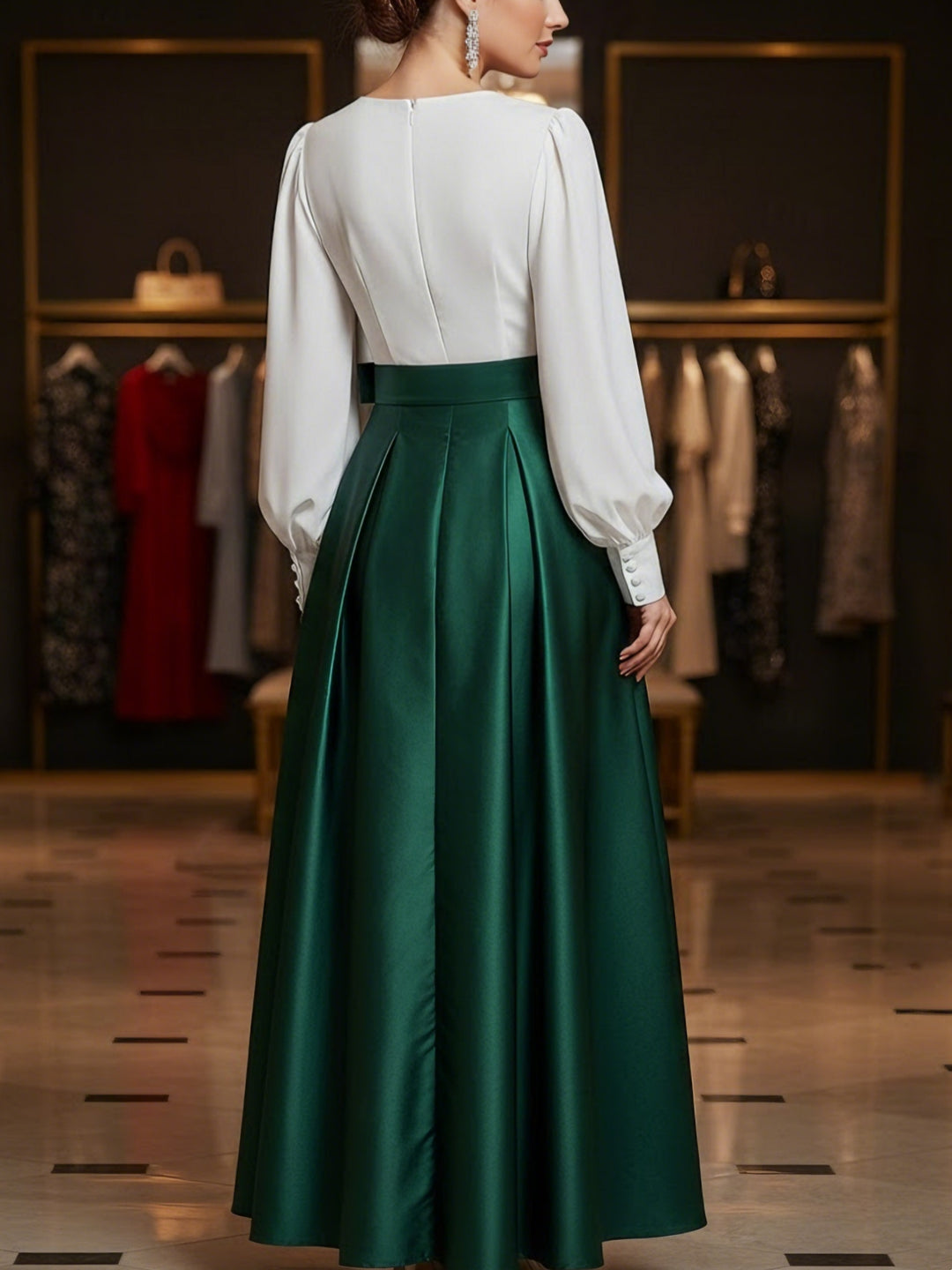 A-Line/Princess V-Neck Satin Mother of the Bride Dresses Long Sleeves Floor-Length with Belt