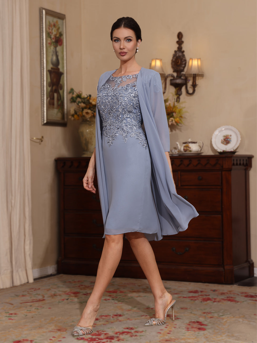 Knee Length Silk Sheath Dress With Jacket Pieces Sheath/Column Scoop Chiffon Mother Of The Bride Knee Length Silk Sheath Dress With Jacket Pieces Sheath/Column Scoop Chiffon Mother Of The Bride