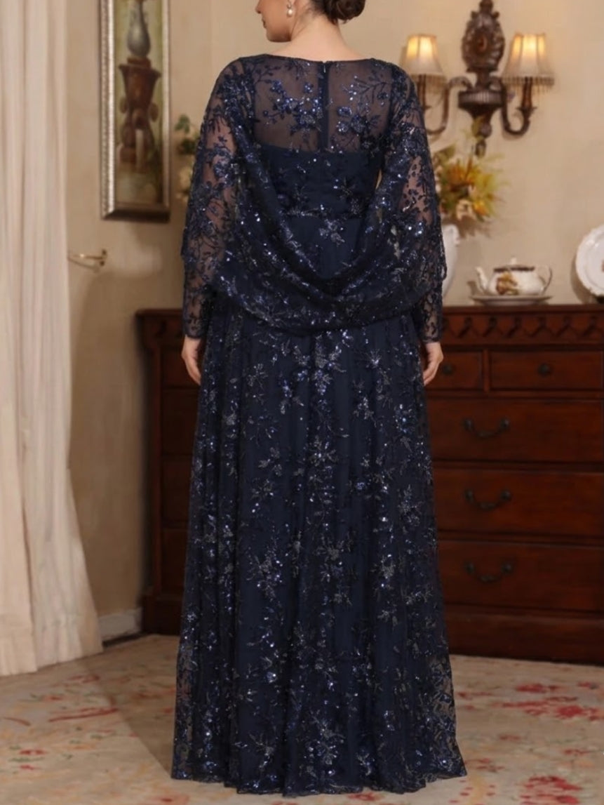 A-Line/Princess Scoop Sequins Lace Plus Size Mother of the Bride Dresses Cape Sleeves Floral Floor-Length