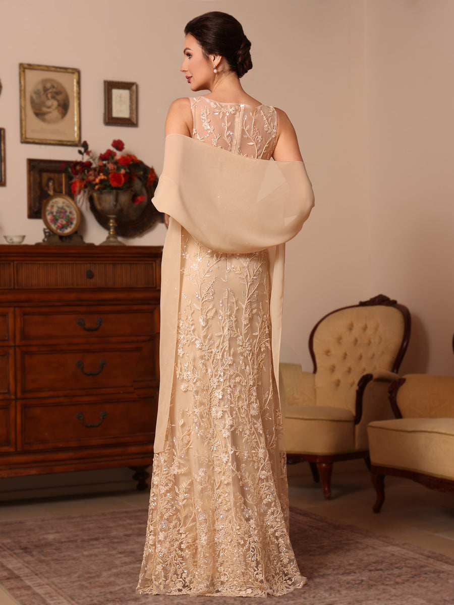 2 Pieces Sheath/Column Lace Mother of the Bride Dresses with Shawl Sco