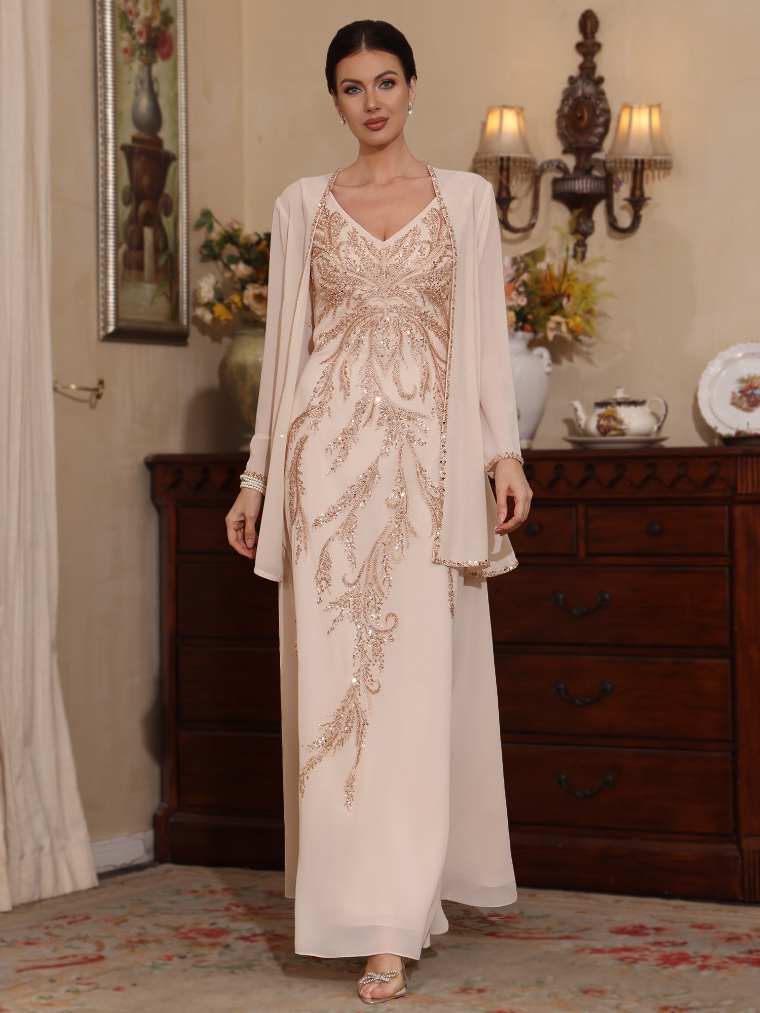 2 Pieces A-Line/Princess V-Neck Chiffon Mother of the Bride