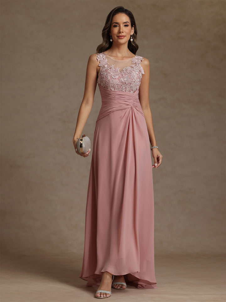 A-Line/Princess Scoop Chiffon Mother of the Bride Dresses with Wrap Lace Floor-Length Ruched Sleeveless