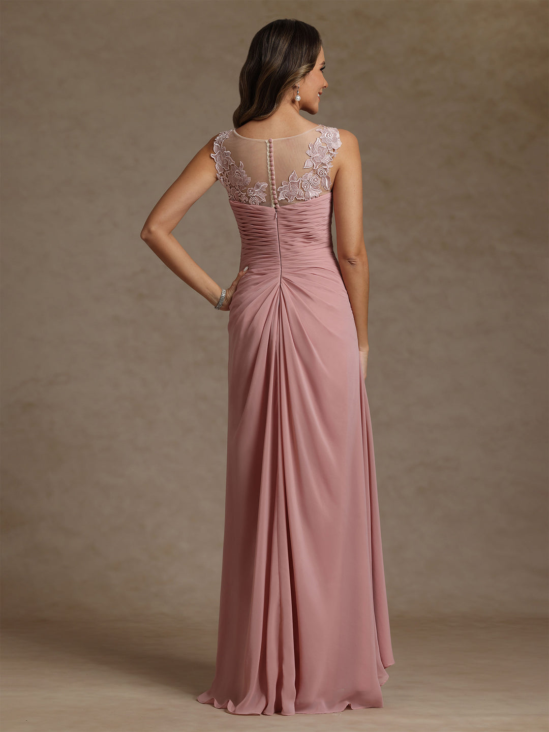 A-Line/Princess Scoop Chiffon Mother of the Bride Dresses with Wrap Lace Floor-Length Ruched Sleeveless