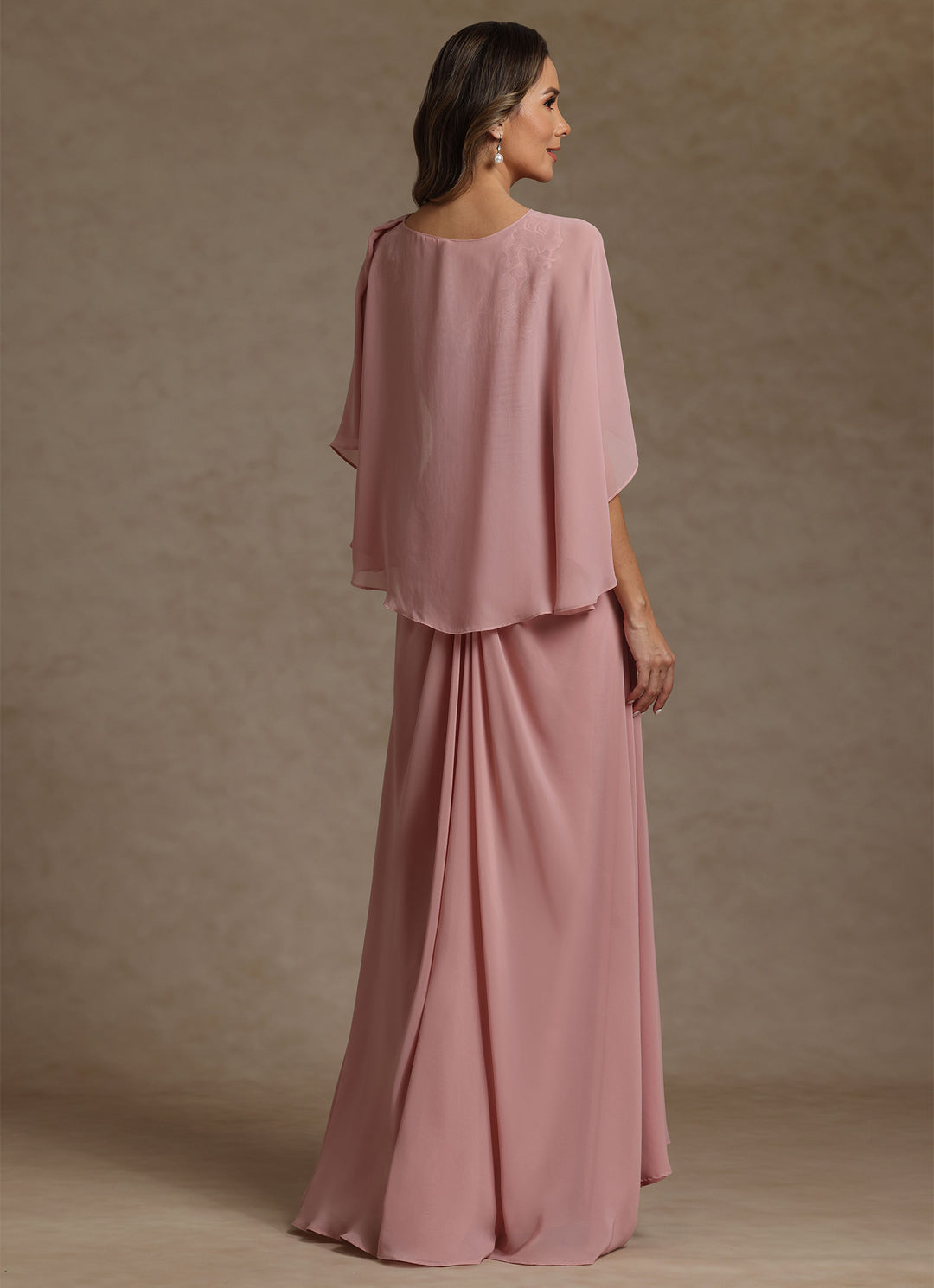 A-Line/Princess Scoop Chiffon Mother of the Bride Dresses with Wrap Lace Floor-Length Ruched Sleeveless