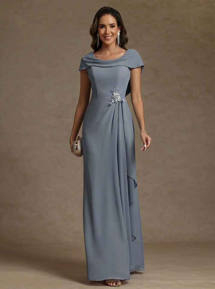 Sheath/Column Cowl Neck Chiffon Mother of the Bride Dresses Rhinestone Floor-Length Ruffles Sleeveless