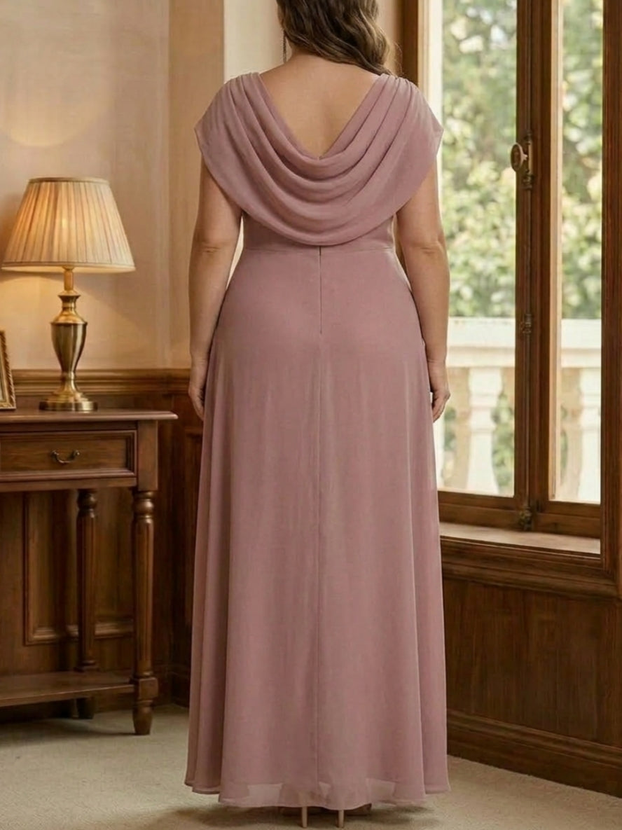 Sheath/Column Cowl Neck Chiffon Plus Size Mother of the Bride Dresses Rhinestone Floor-Length Ruffles Sleeveless