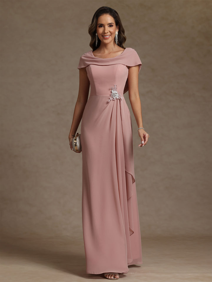 Sheath/Column Cowl Neck Chiffon Mother of the Bride Dresses Rhinestone Floor-Length Ruffles Sleeveless