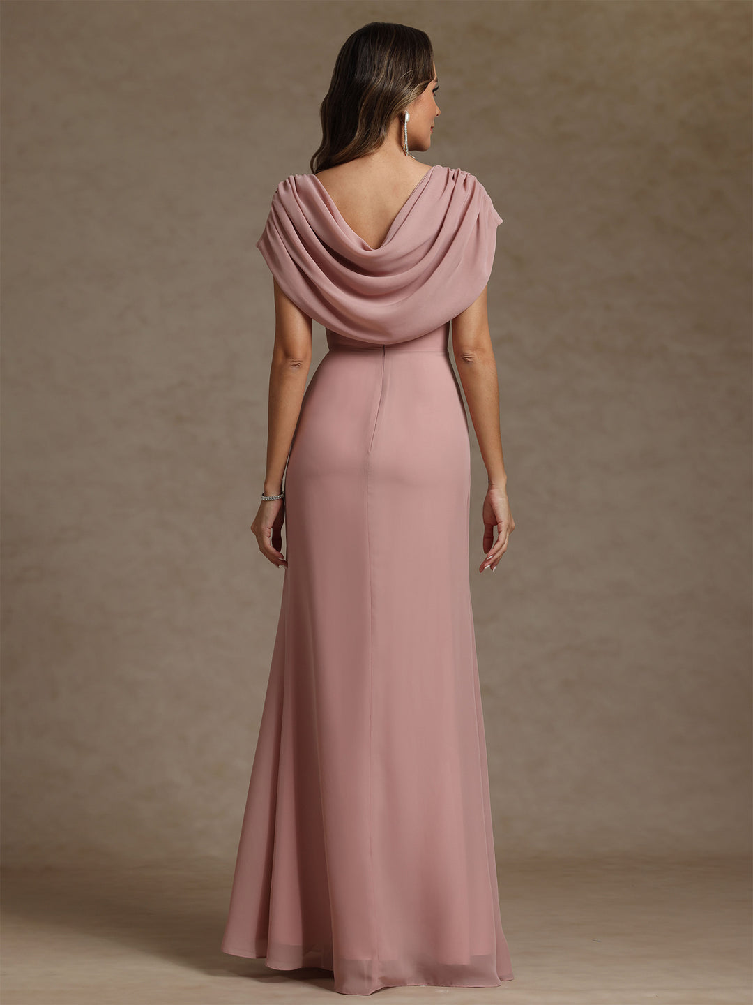Sheath/Column Cowl Neck Chiffon Mother of the Bride Dresses Rhinestone Floor-Length Ruffles Sleeveless