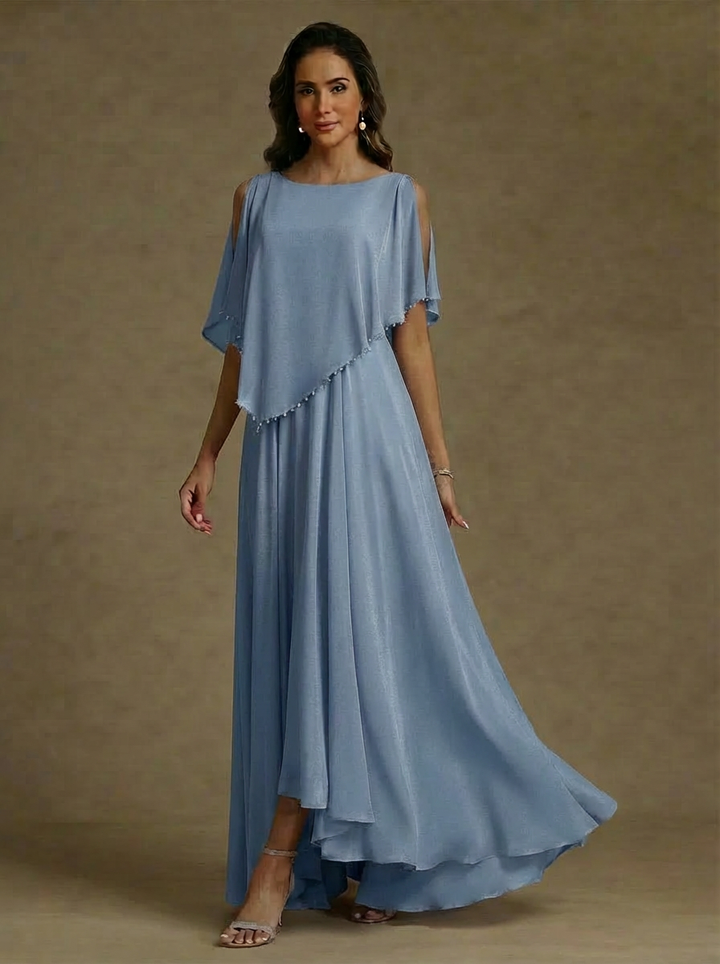 A-Line/Princess Scoop Chiffon Mother of the Bride Dresses Beading Floor-Length Pleated Sleeveless