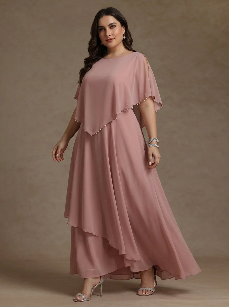 A-Line/Princess Scoop Chiffon Plus Size Mother of the Bride Dresses Beading Floor-Length Pleated Sleeveless