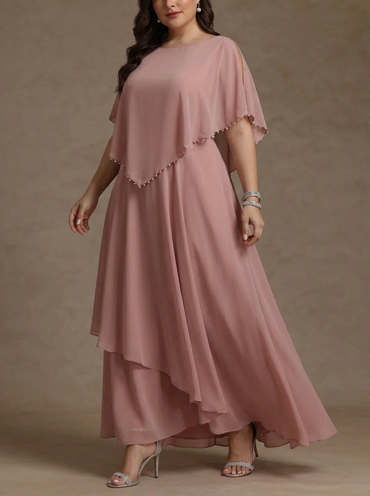 A-Line/Princess Scoop Chiffon Plus Size Mother of the Bride Dresses Beading Floor-Length Pleated Sleeveless