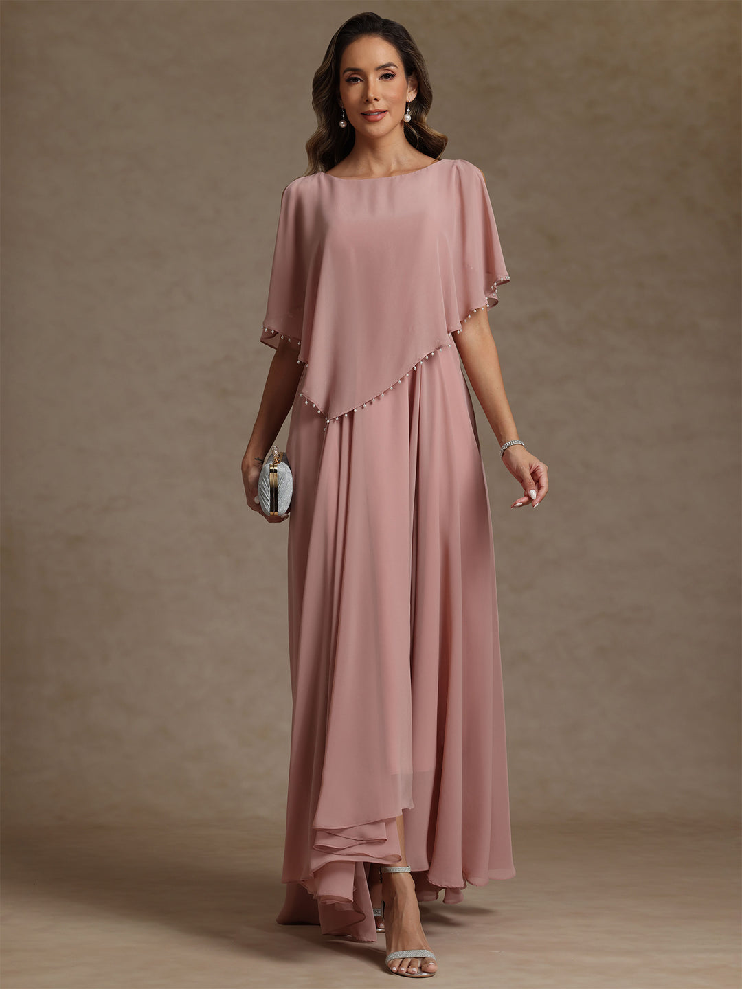 A-Line/Princess Scoop Chiffon Mother of the Bride Dresses Beading Floor-Length Pleated Sleeveless