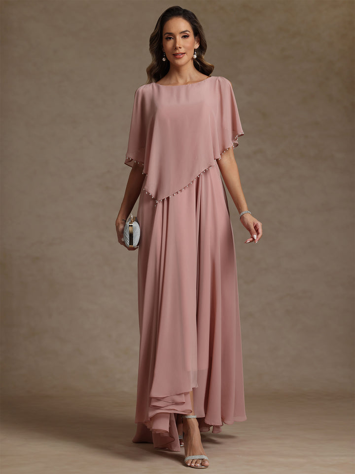 A-Line/Princess Scoop Chiffon Mother of the Bride Dresses Beading Floor-Length Pleated Sleeveless