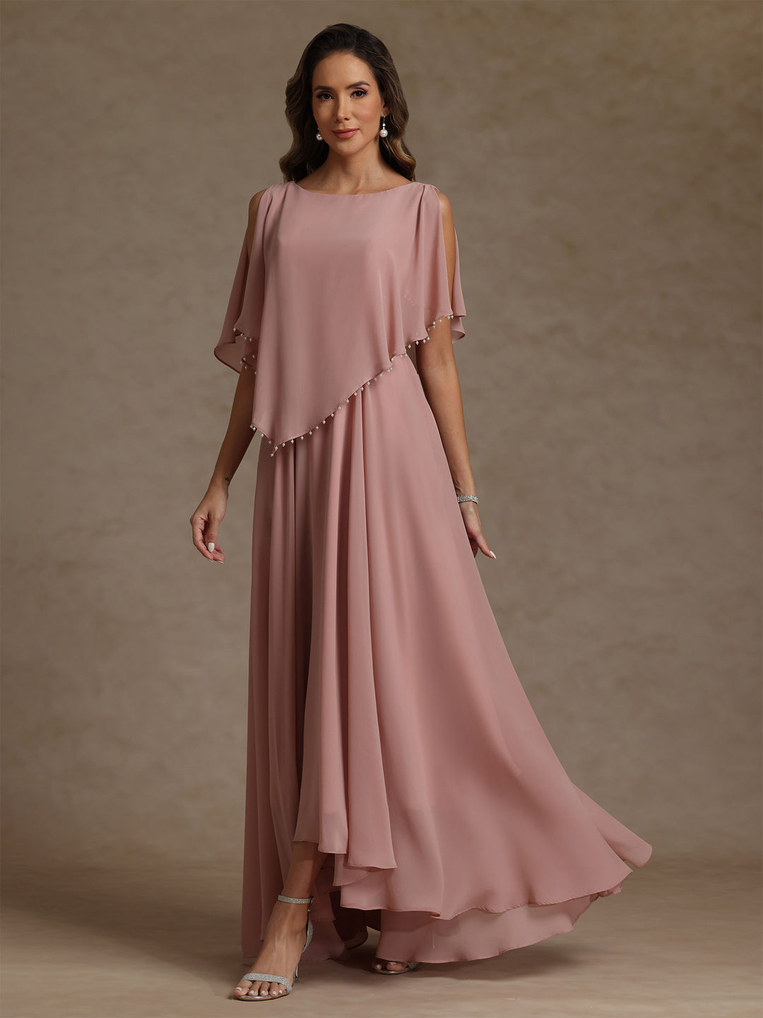 A-Line/Princess Scoop Chiffon Mother of the Bride Dresses Beading Floor-Length Pleated Sleeveless