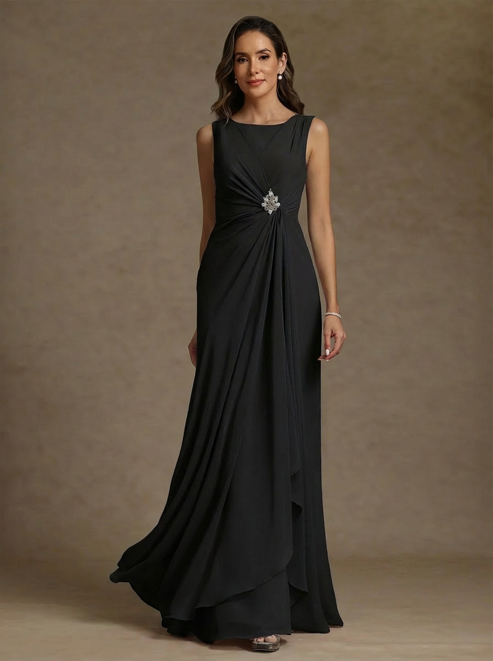 Sheath/Column Scoop Chiffon Mother of the Bride Dresses Floor-Length Ruffles Ruched Sleeveless