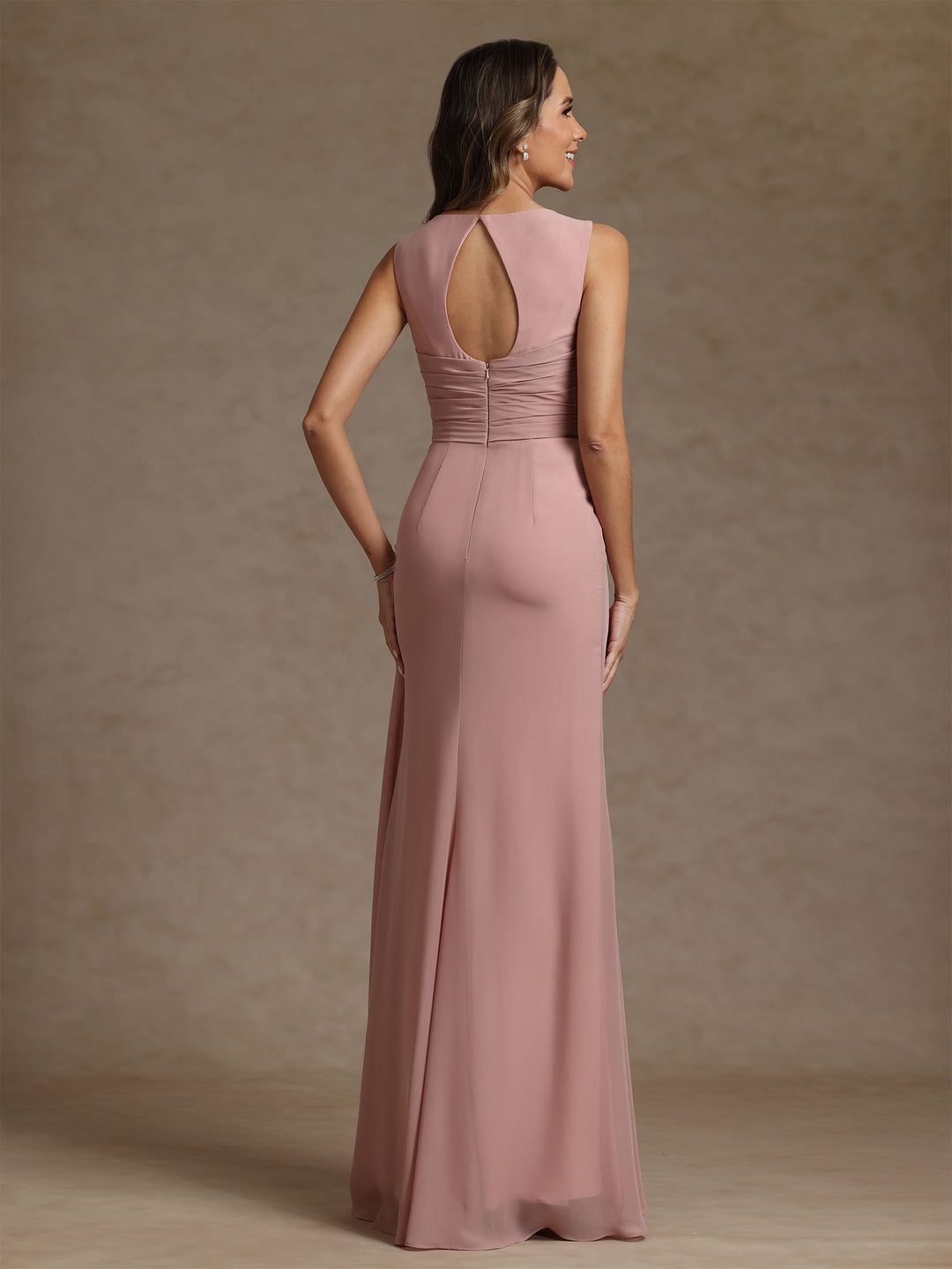 Sheath/Column Scoop Chiffon Mother of the Bride Dresses Floor-Length Ruffles Ruched Sleeveless