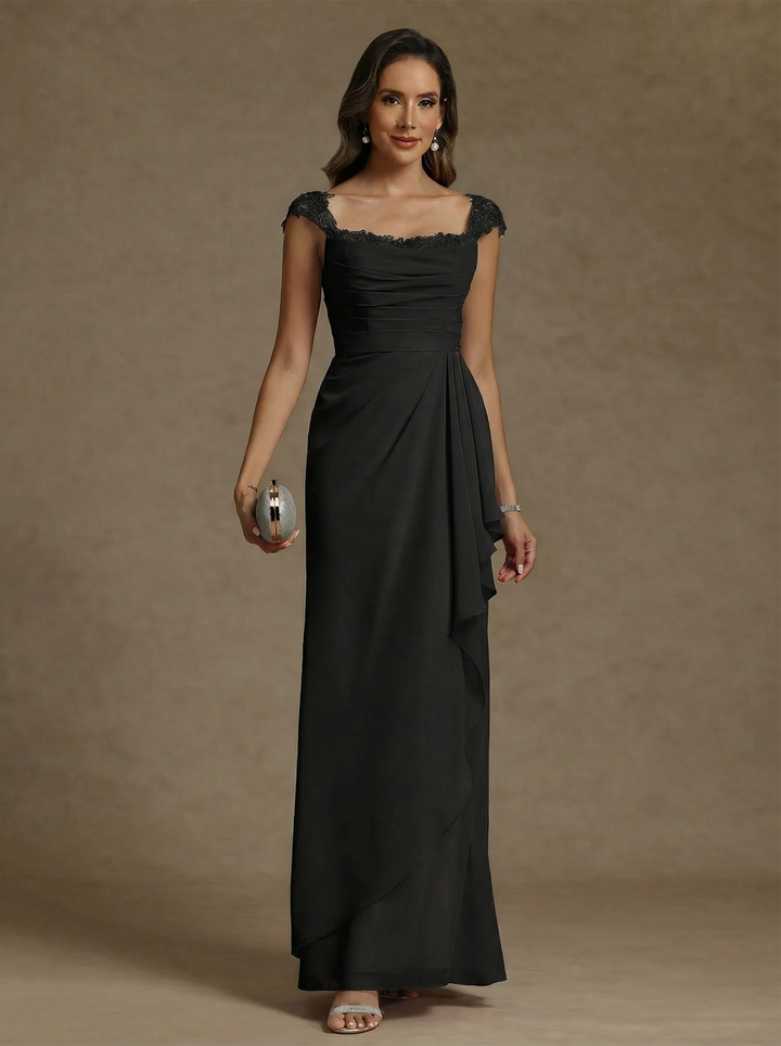 Sheath/Column Square Collar Chiffon Mother of the Bride Dresses Floor-Length Ruffles Ruched Sleeveless Lace