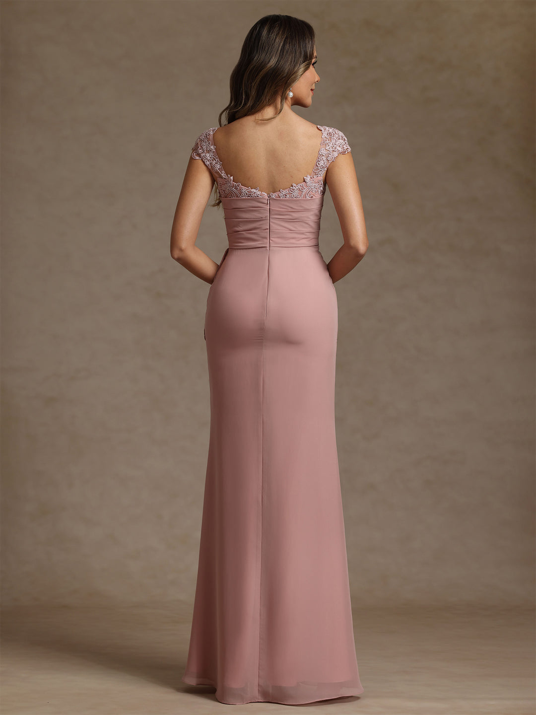 Sheath/Column Square Collar Chiffon Mother of the Bride Dresses Floor-Length Ruffles Ruched Sleeveless Lace