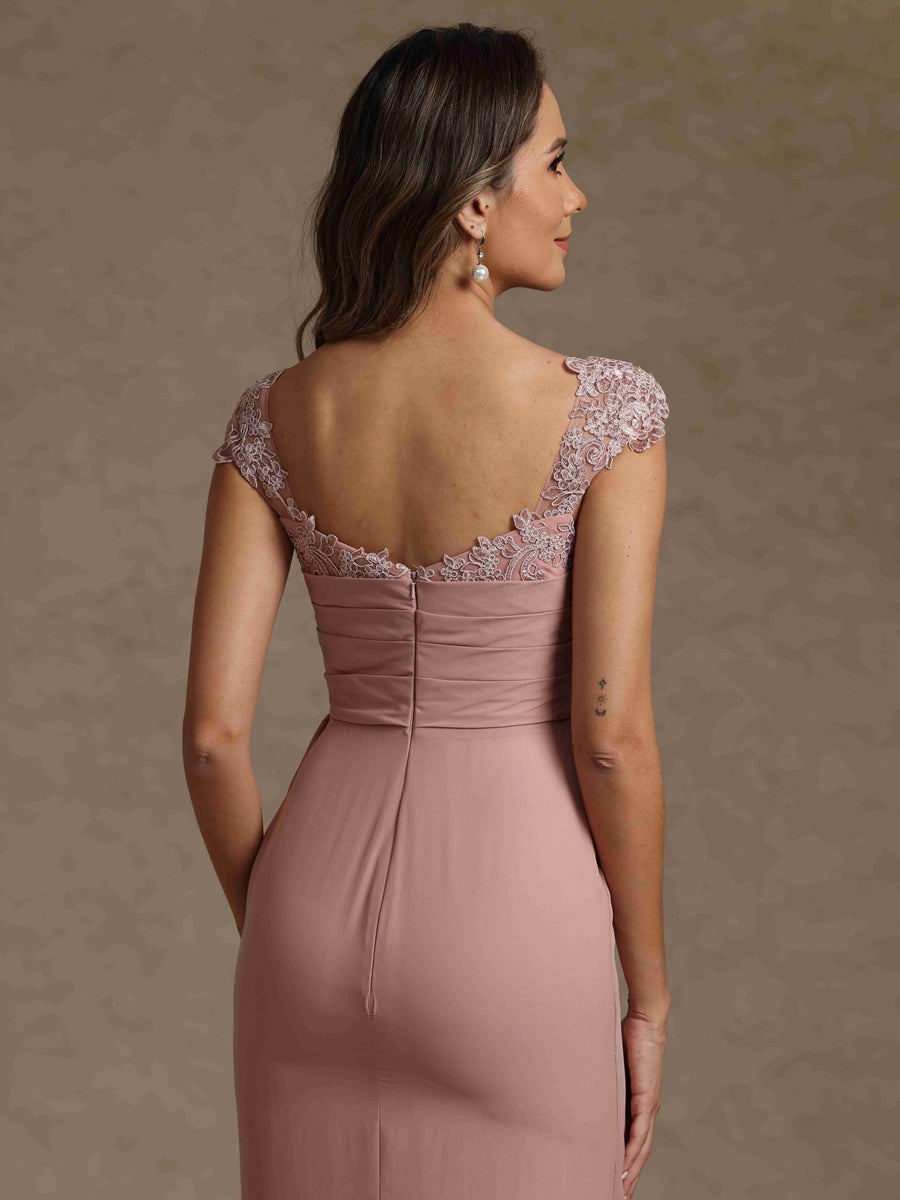 Sheath/Column Square Collar Chiffon Mother of the Bride Dresses Floor-Length Ruffles Ruched Sleeveless Lace