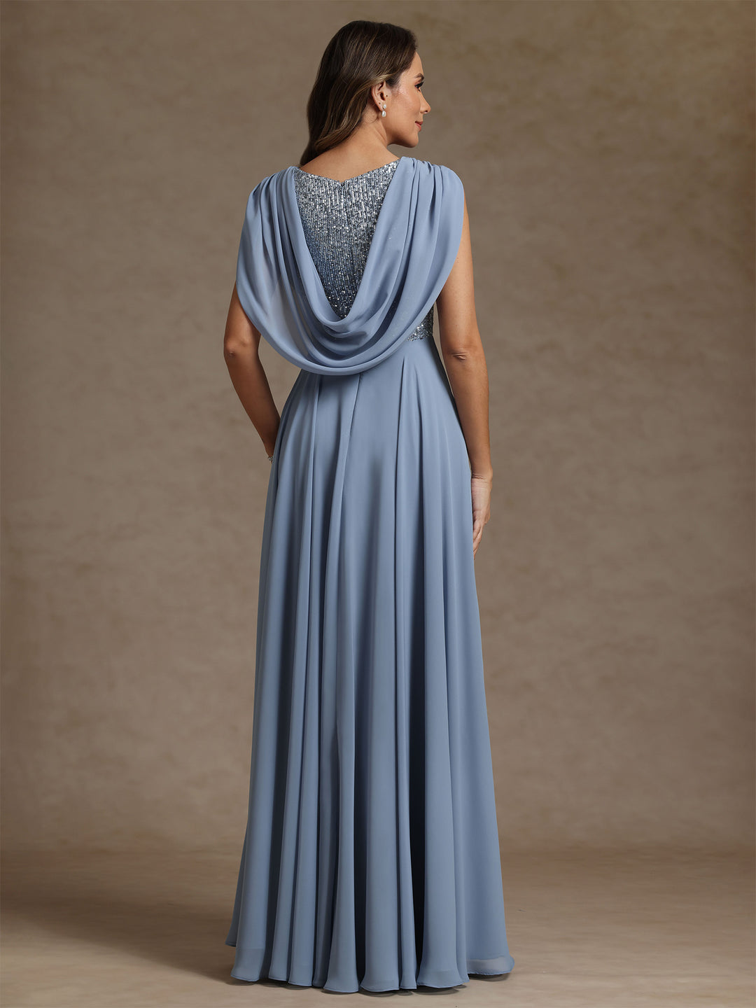 A-Line/Princess Cowl Neck Chiffon Mother of the Bride Dresses Floor-Length Sequins Sleeveless