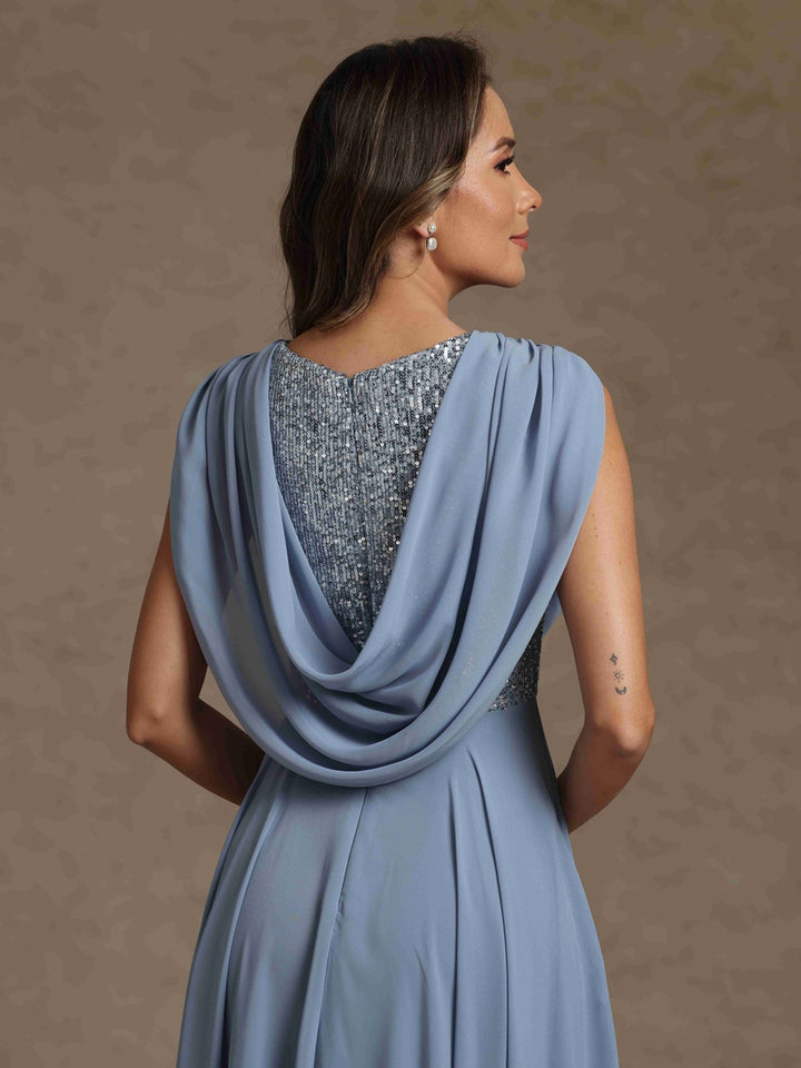 A-Line/Princess Cowl Neck Chiffon Mother of the Bride Dresses Floor-Length Sequins Sleeveless