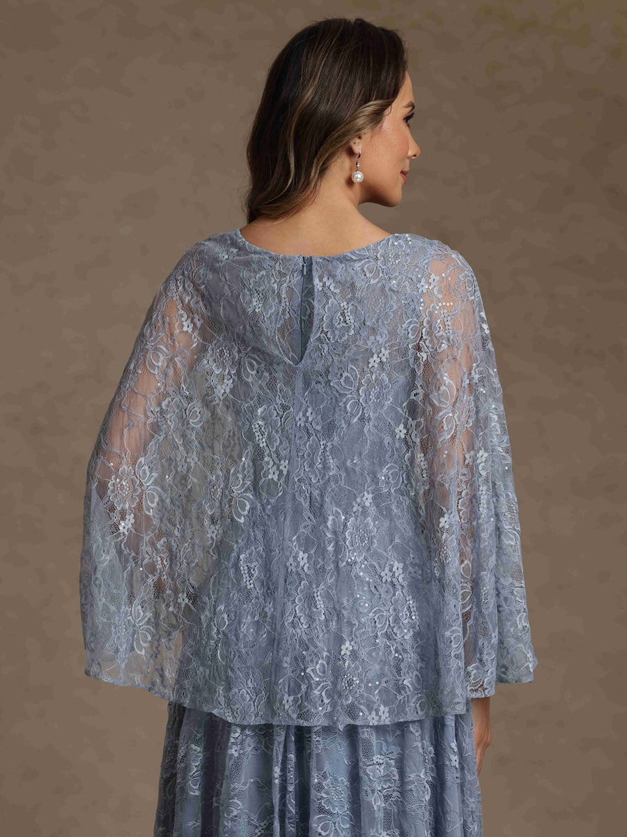 A-Line/Princess V-Neck Chiffon Mother of the Bride Dresses Lace Floor-Length Cape Sleeves Floral