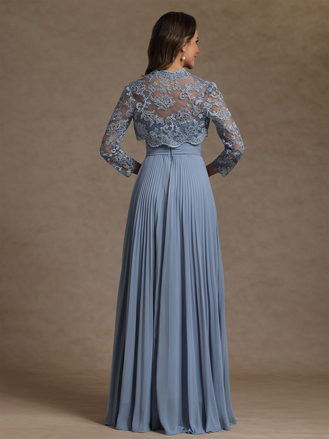 Sheath/Column Sweetheart Chiffon Mother of the Bride Dresses with Jacket Floor-Length Lace Pleated Long Sleeves